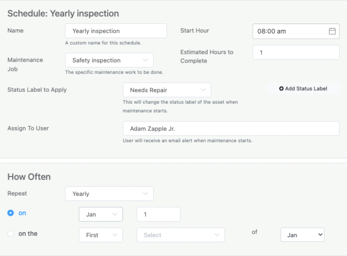 maintenance schedule in Reftab