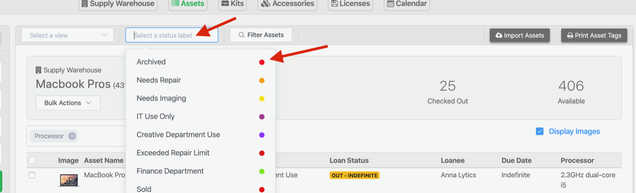 Selecting archived label filter