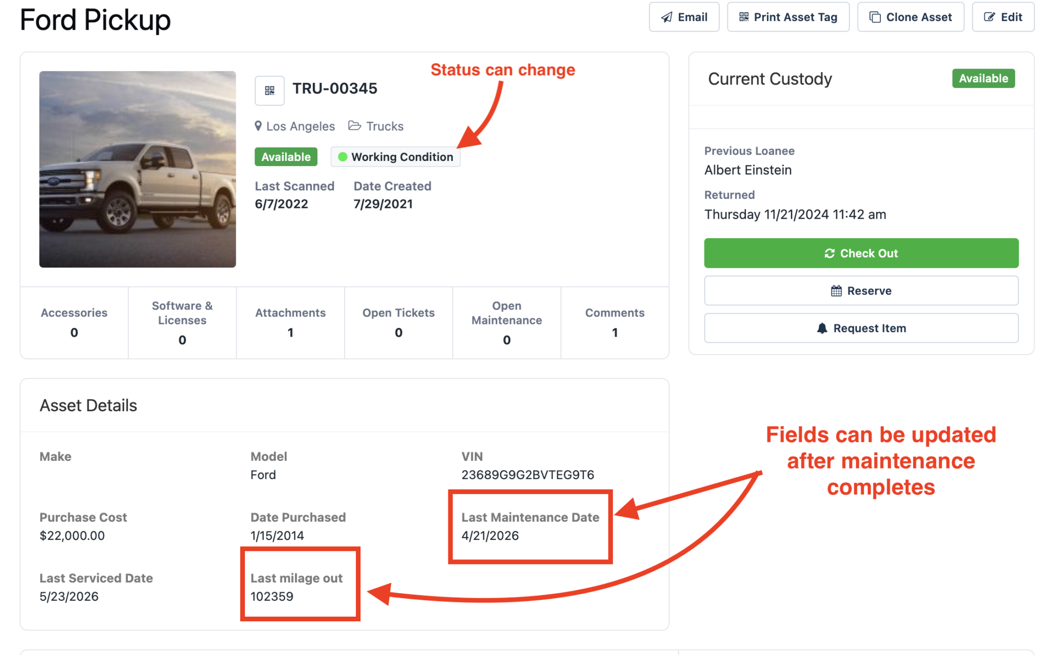 Completed asset maintenance - field updates