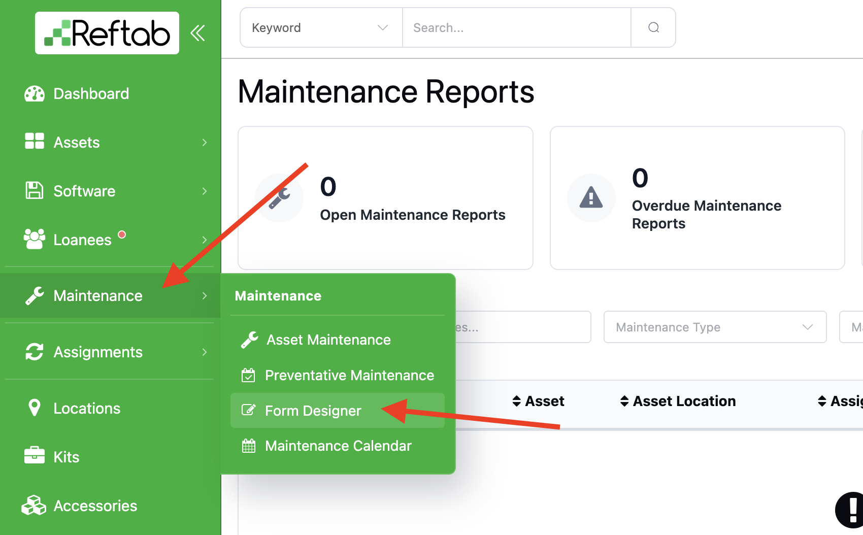 Maintenance form designer