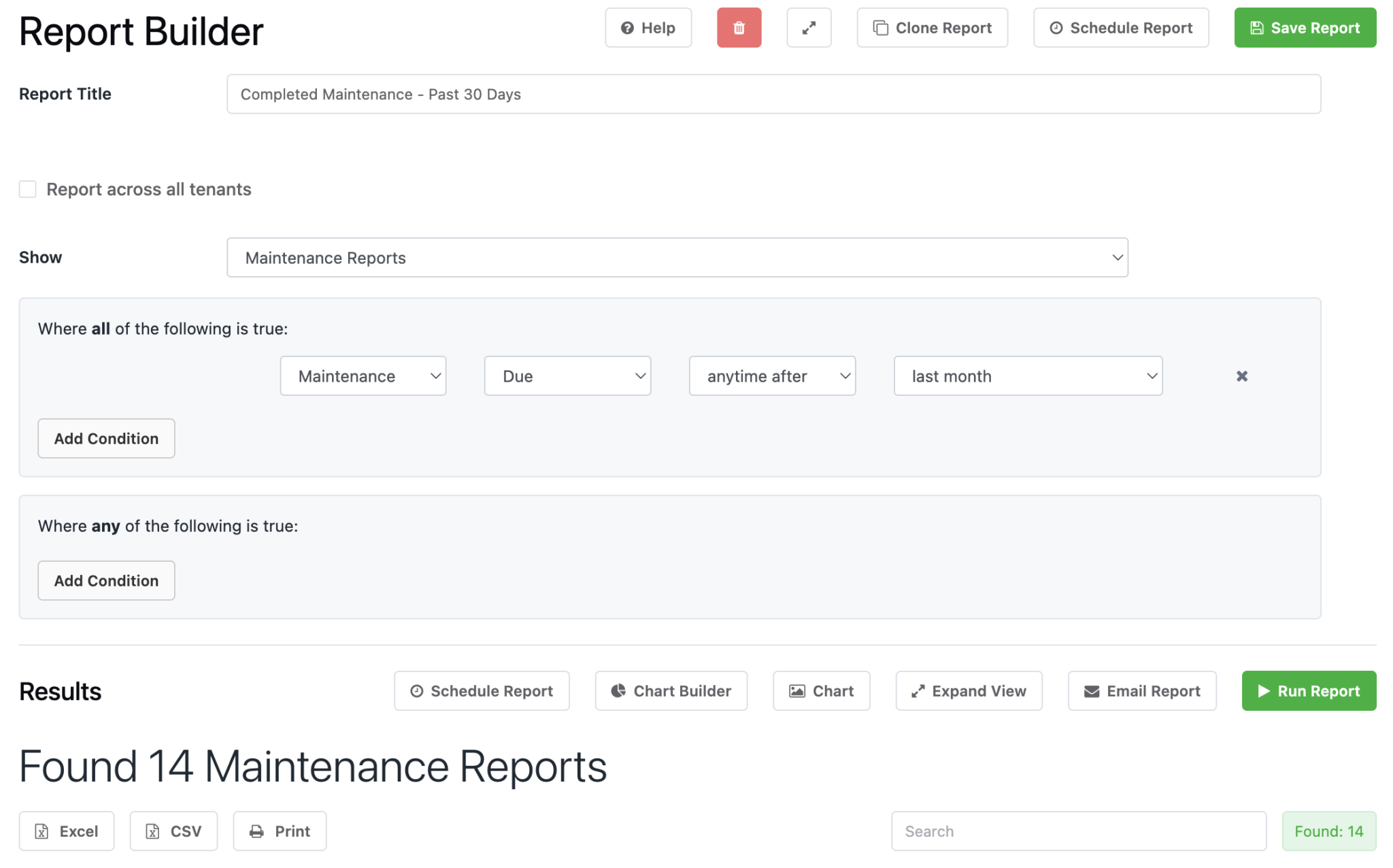 Report on completed maintenance
