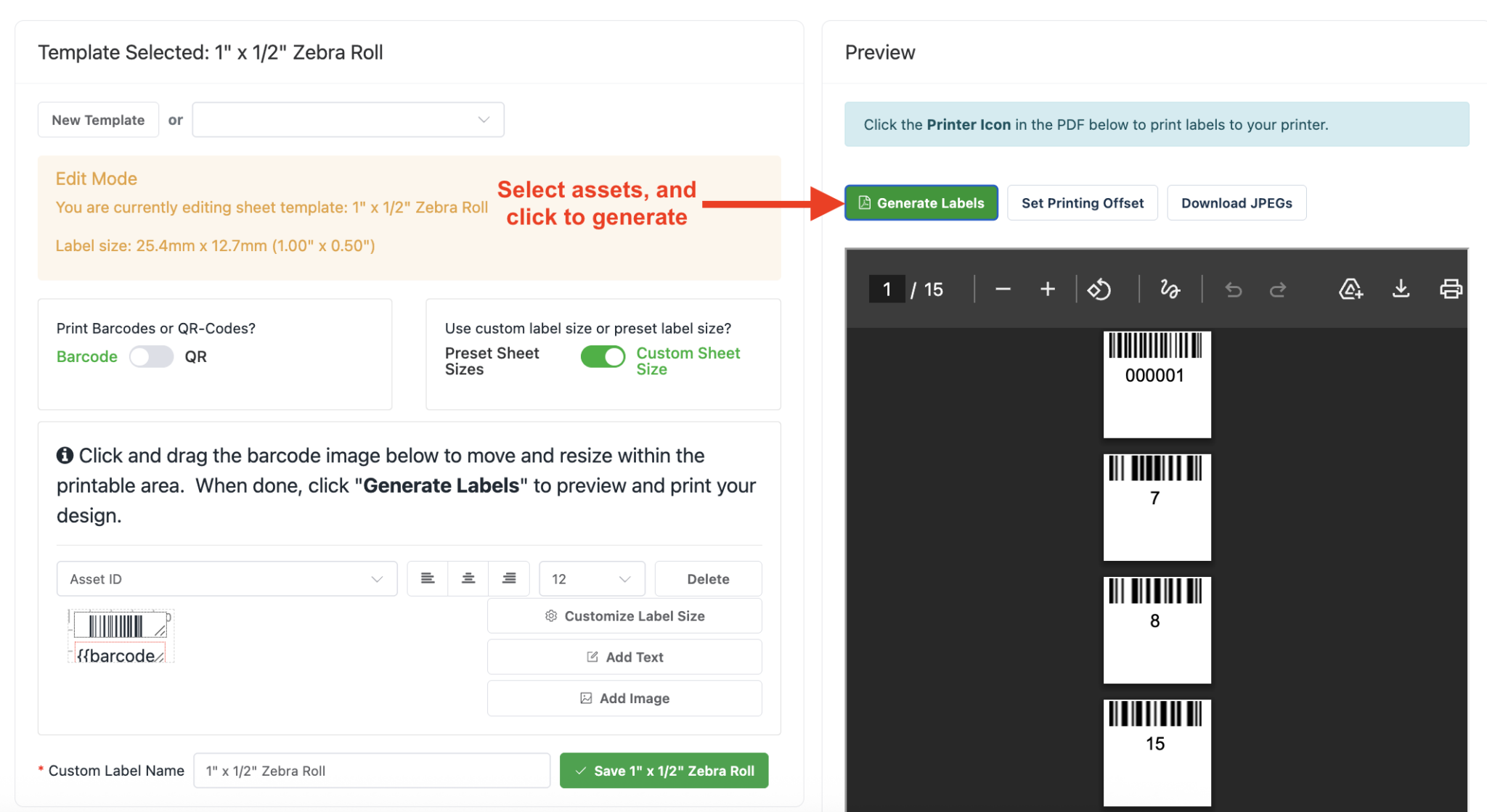 Generate custom labels for printing