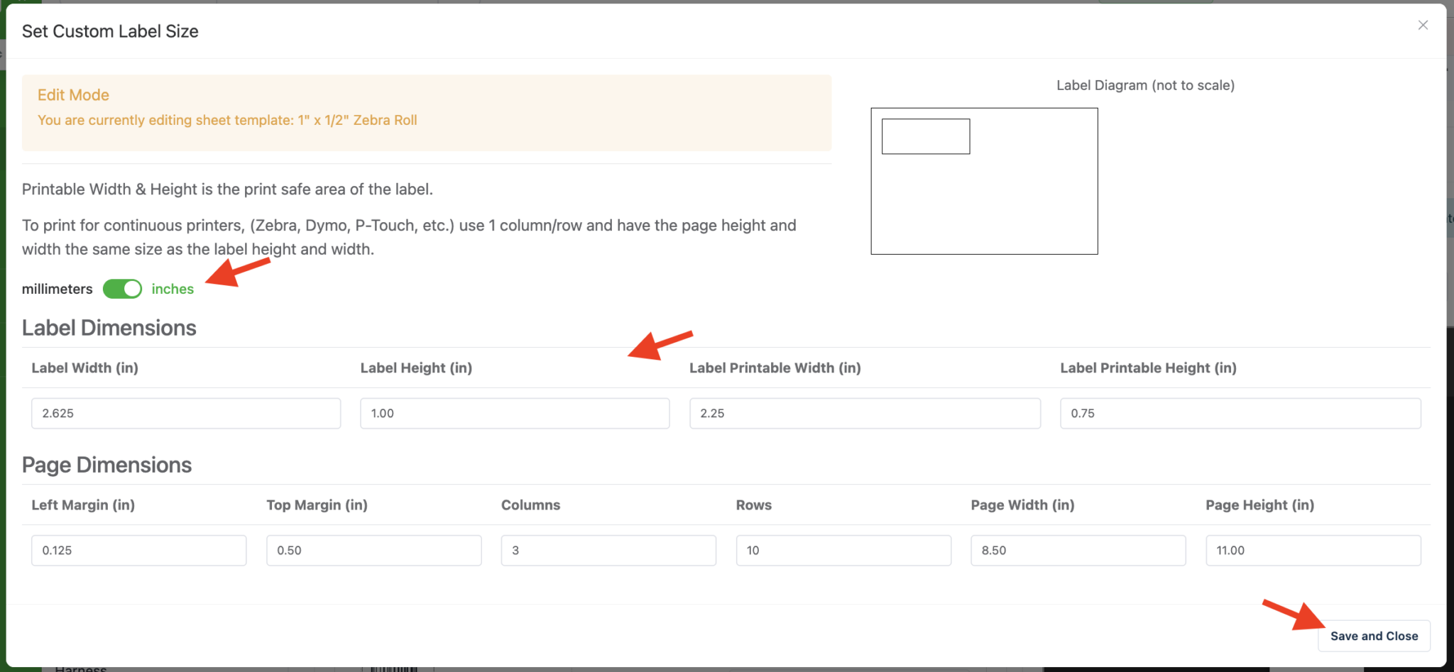Set custom label size
