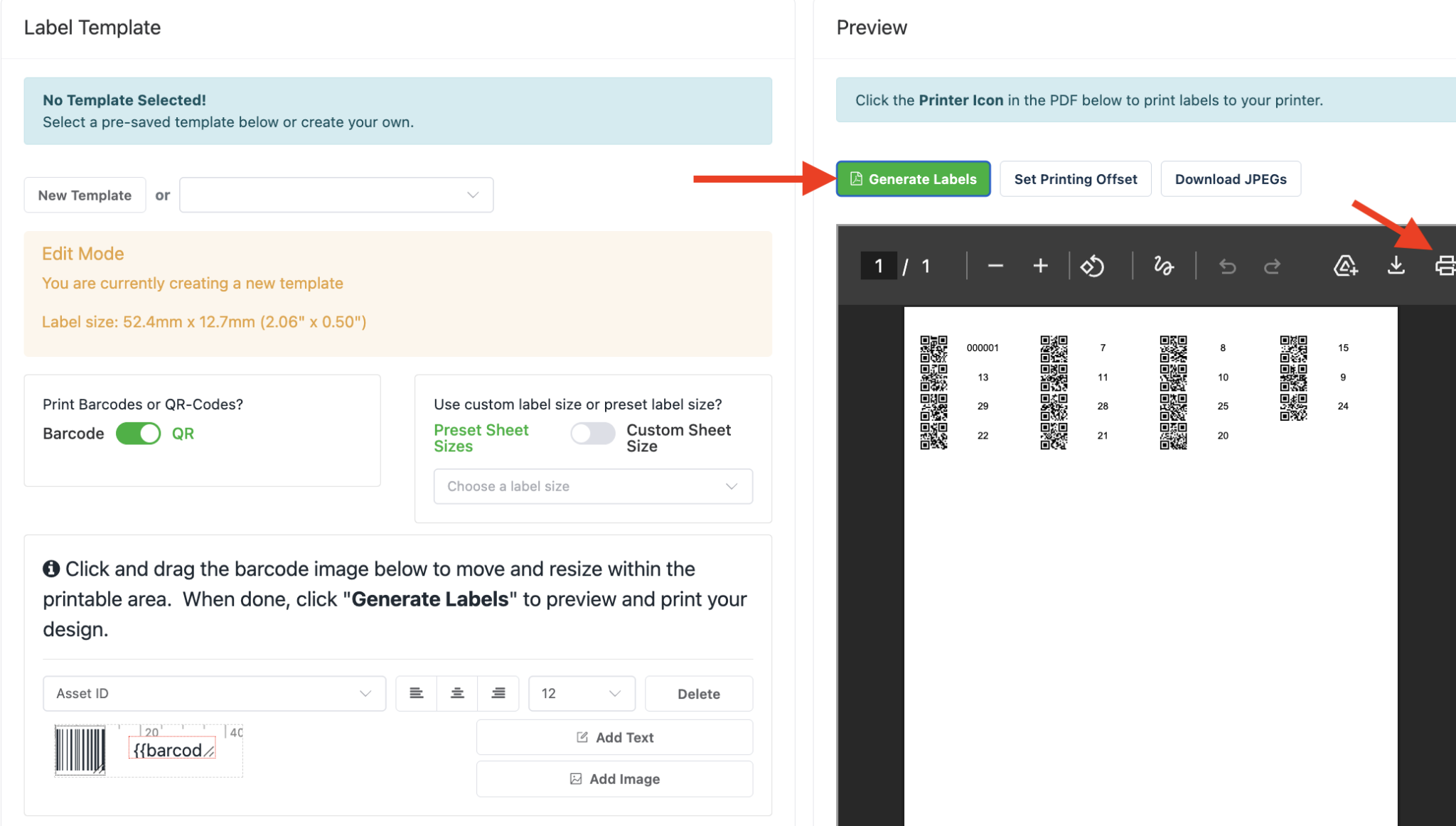 Generate and print pdf labels