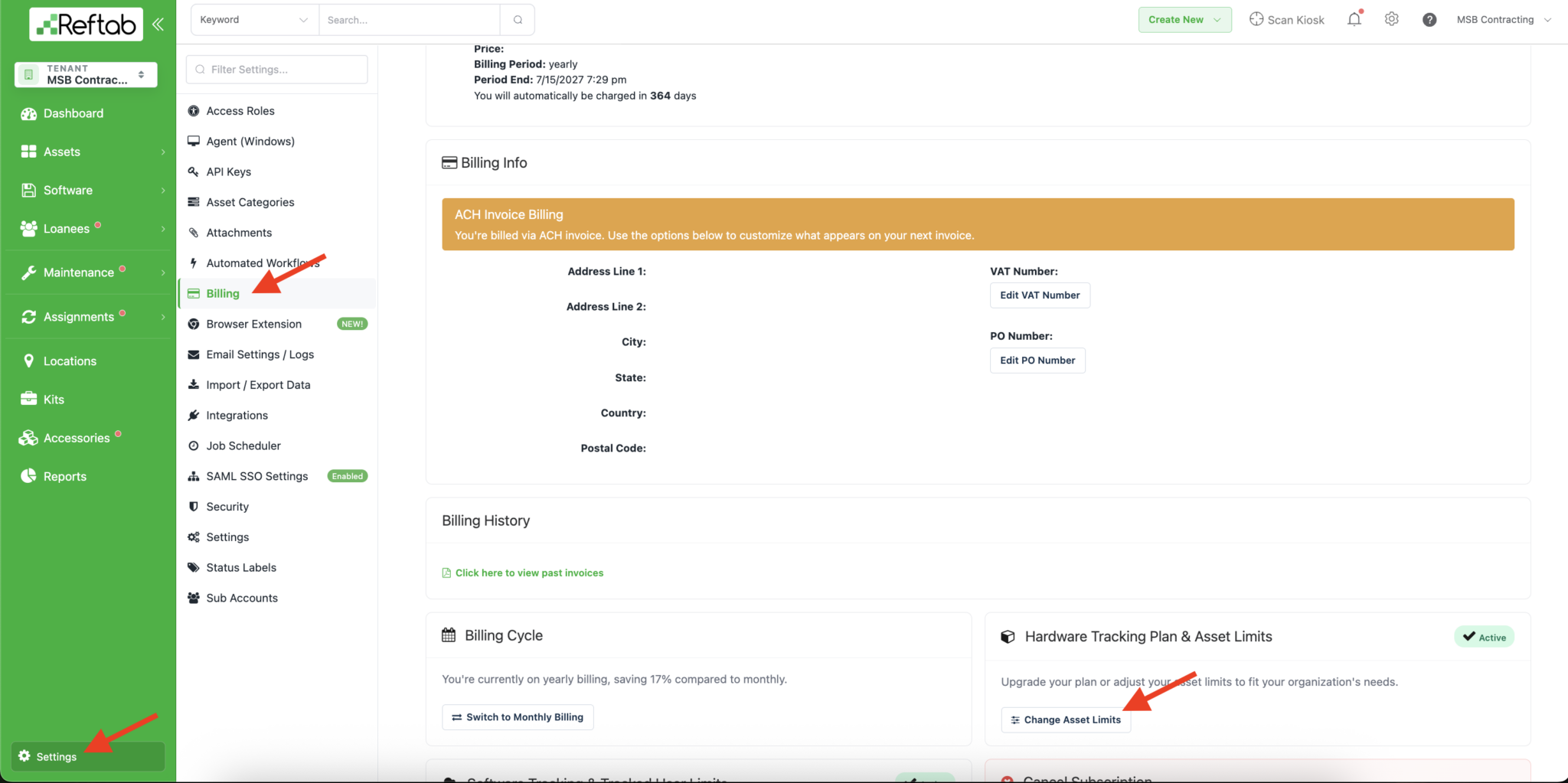 Change asset limits