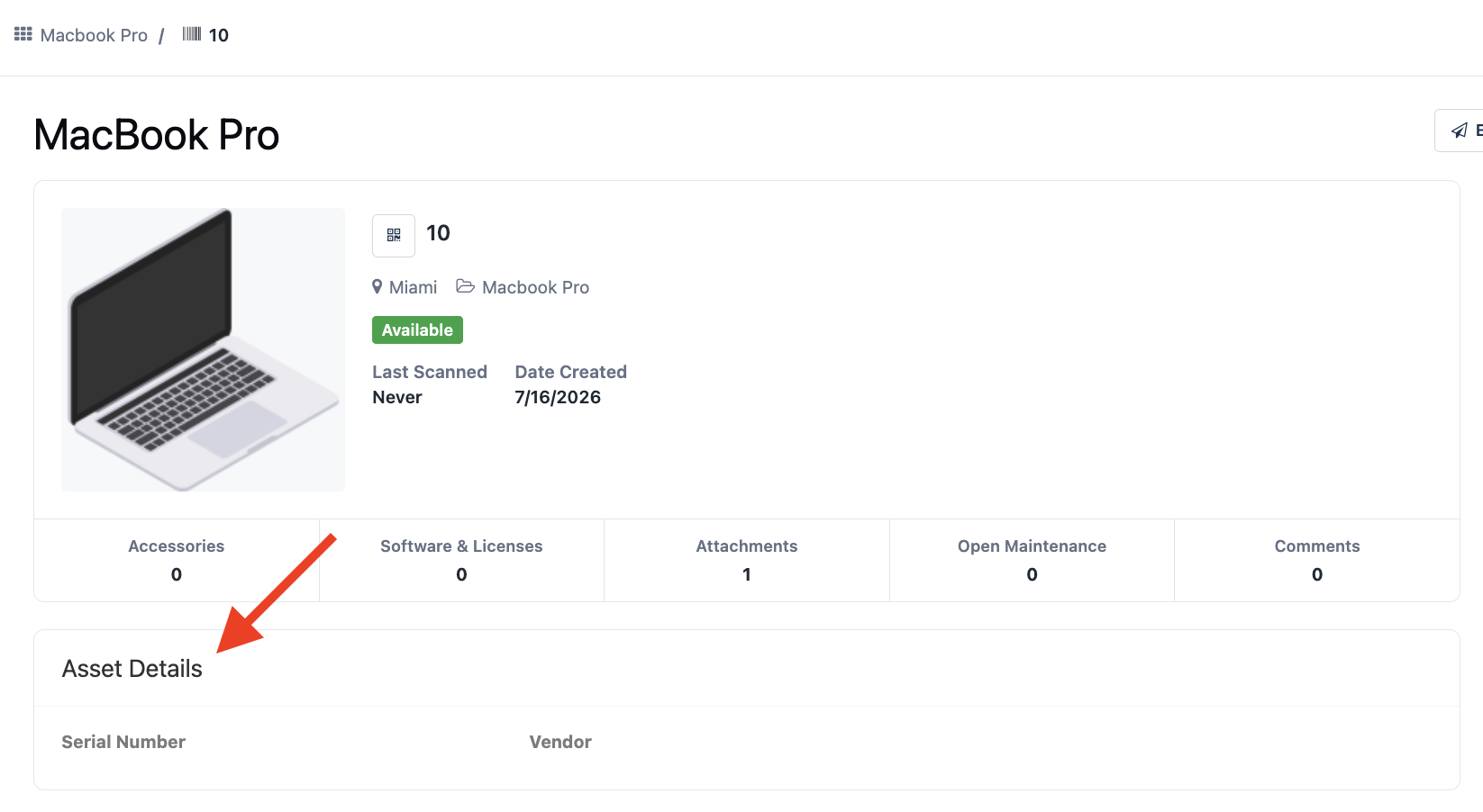 Viewing the new asset category and fields