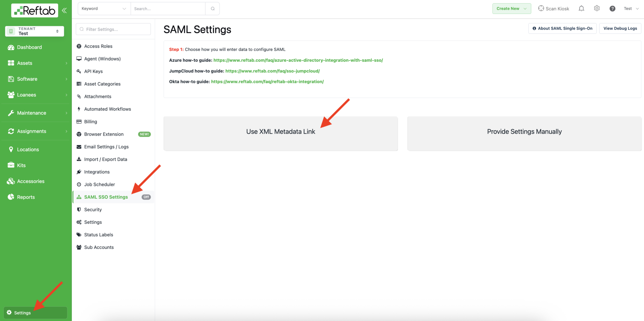 Reftab SAML Settings