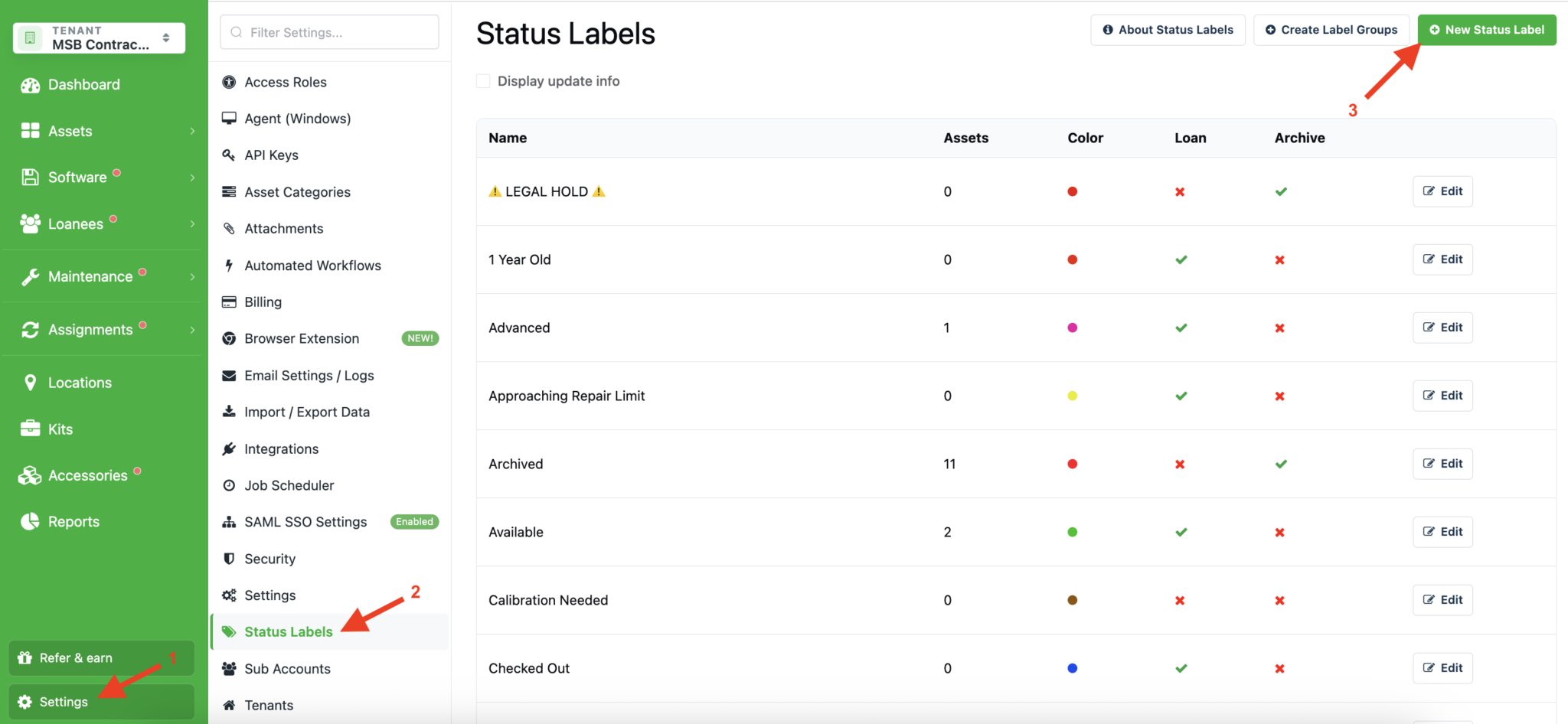New status label