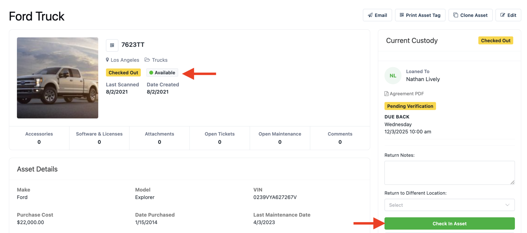Check in asset to execute workflow