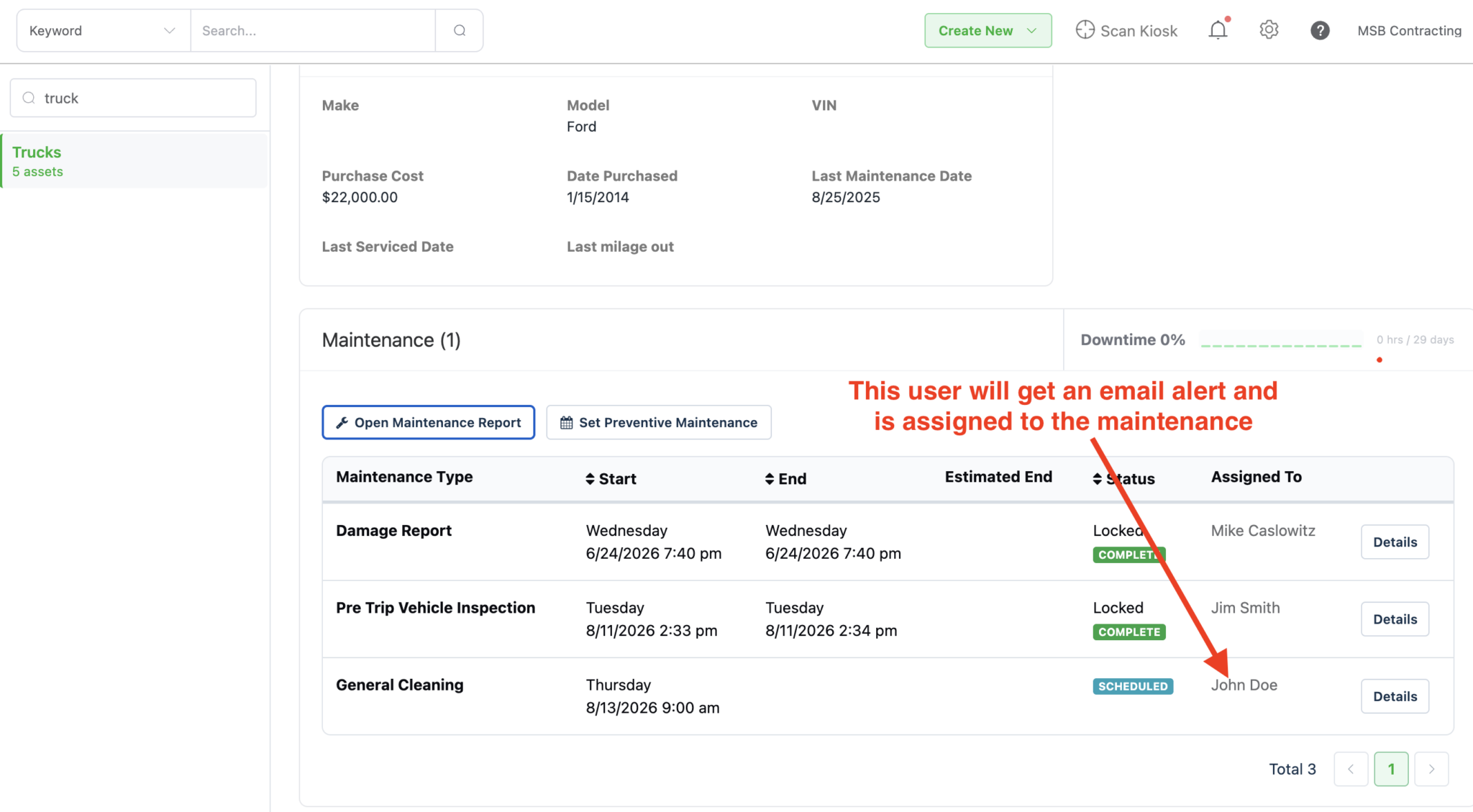 Showing assigned user to maintenance