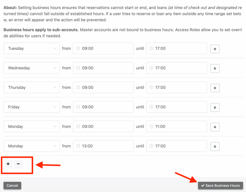 Business hours apply to sub-accounts