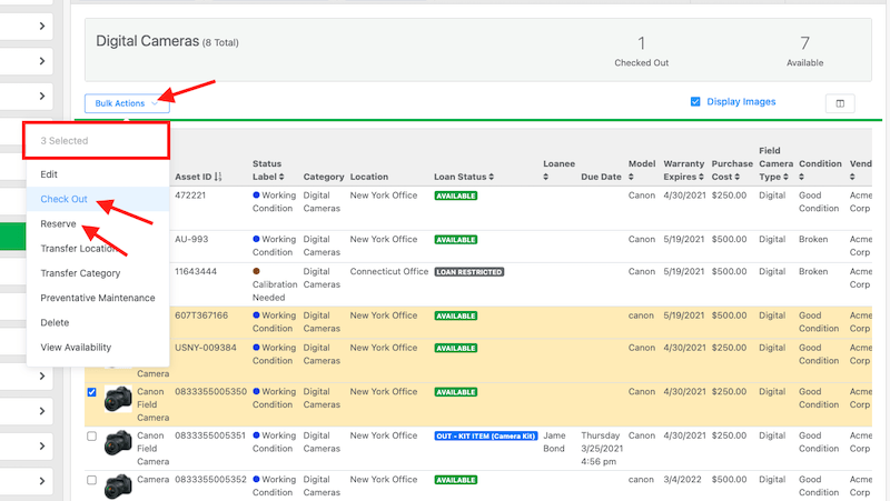 Multiple asset bulk actions