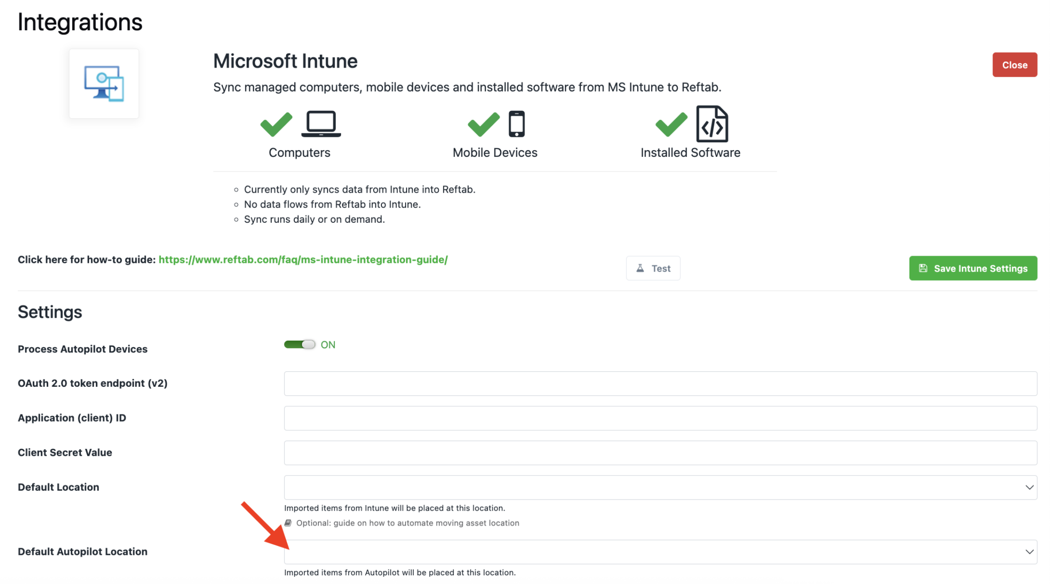 Set default location for autopilot devices