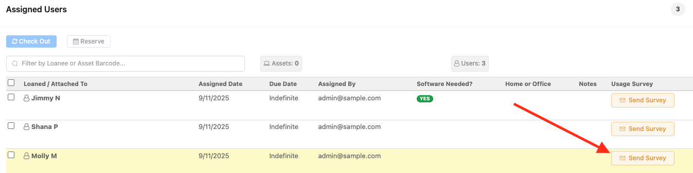 Reftab - send software license usage survey