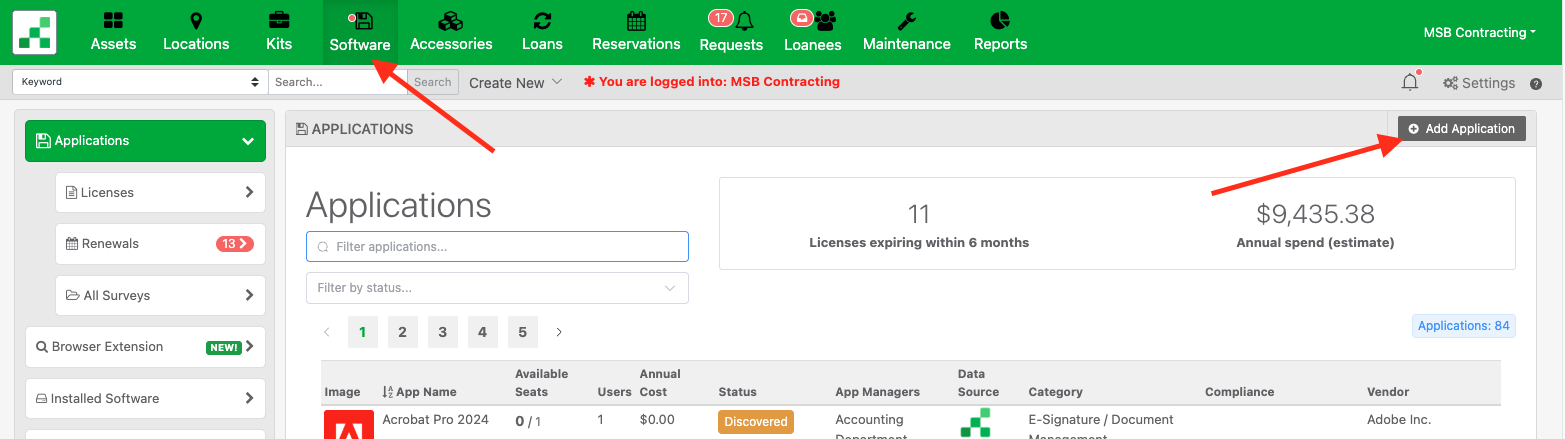 Reftab - track software applications and licenses - adding application