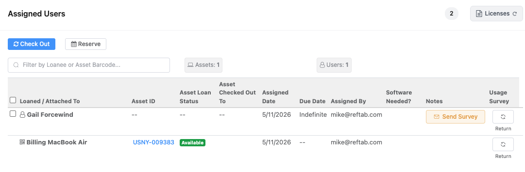 Reftab - track software licenses to users and assets