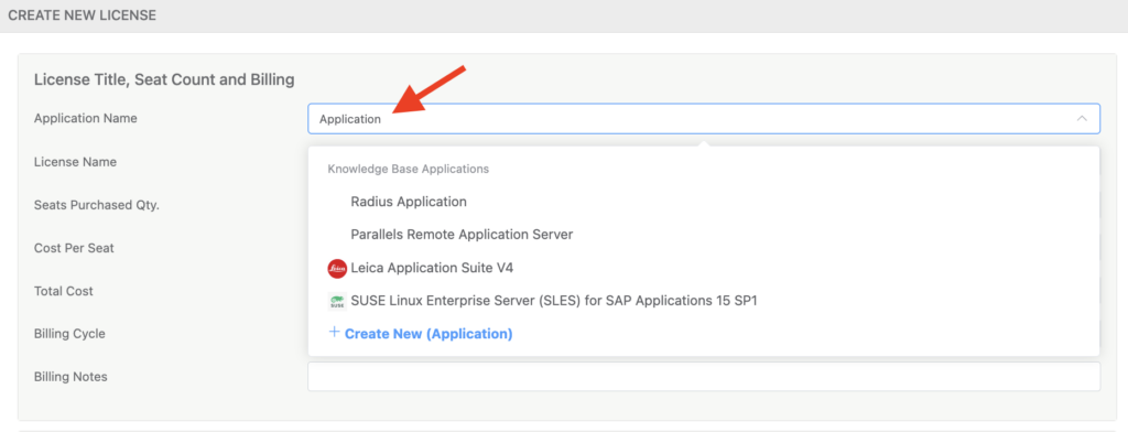assign an application to the license
