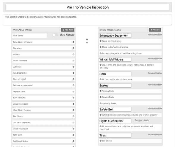 Pre trip vehicle inspection