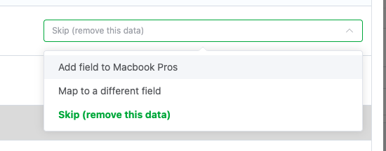 Field mapping options list