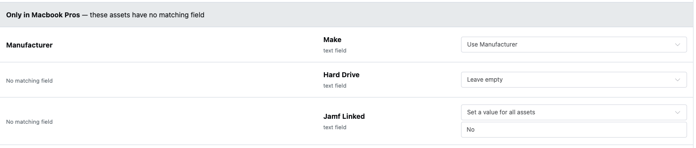 Fields not in source category