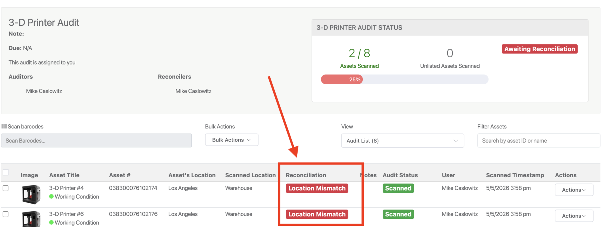 Reftab Hardware Audit - Location Mismatch notice