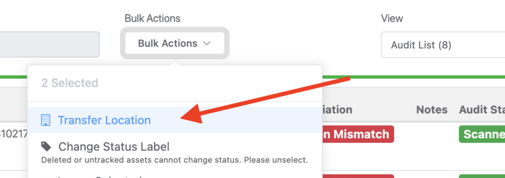 Reftab - transfer location during audit reconcile
