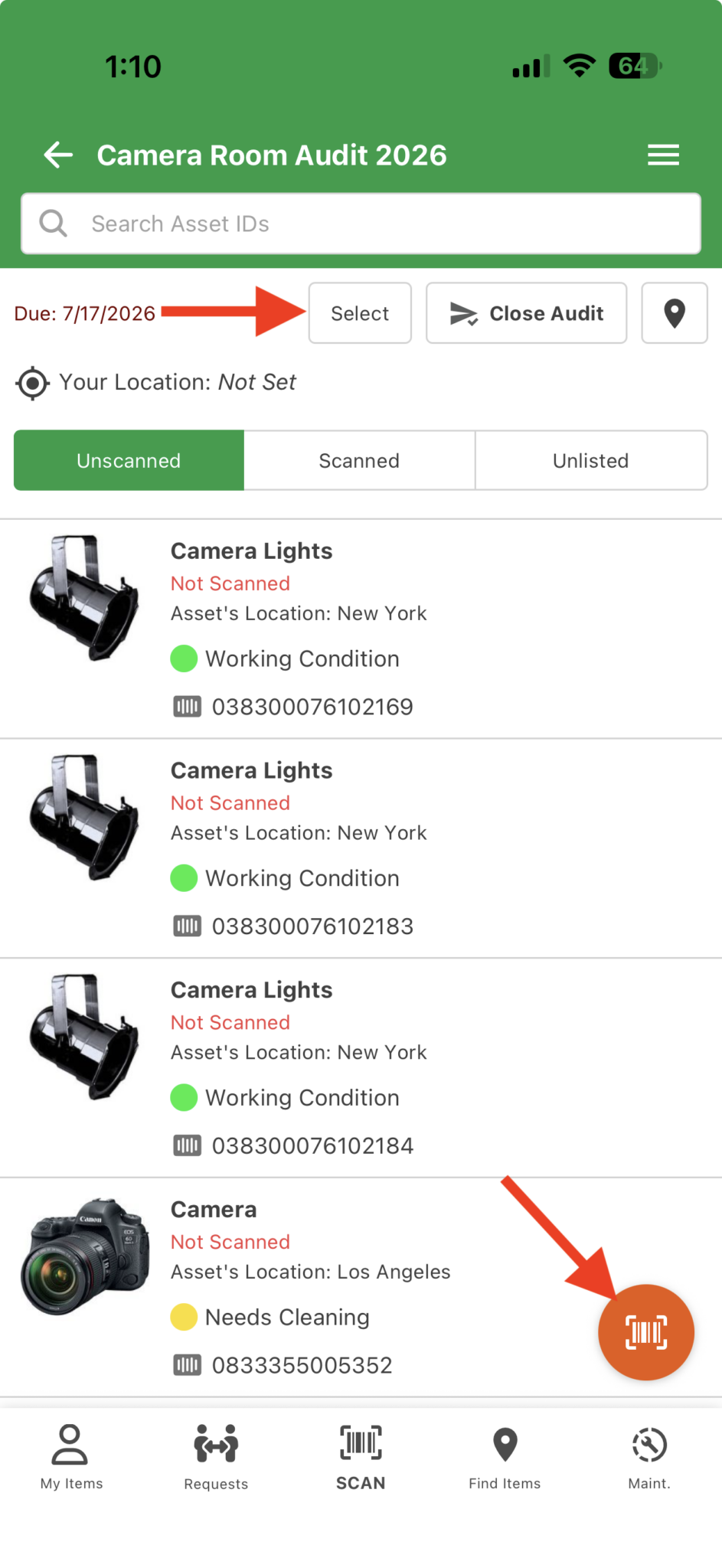 Scanning in mobile audits