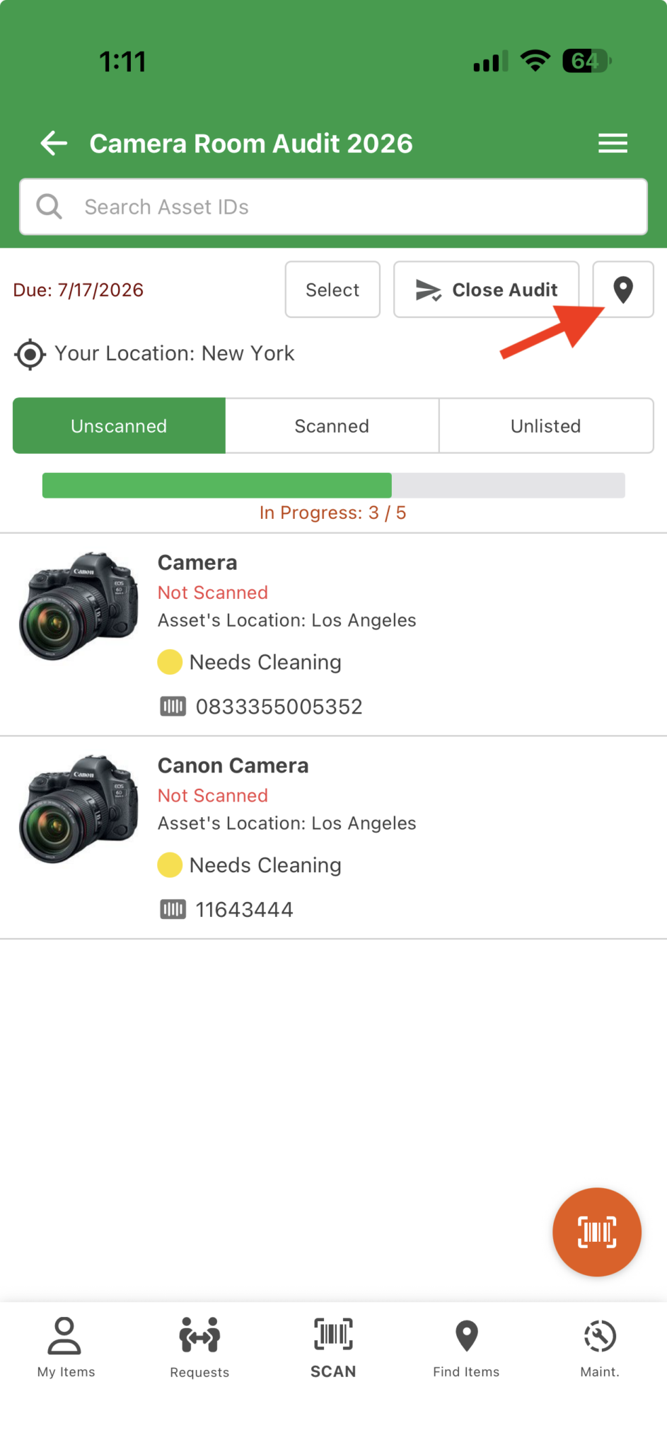 Setting location for audits