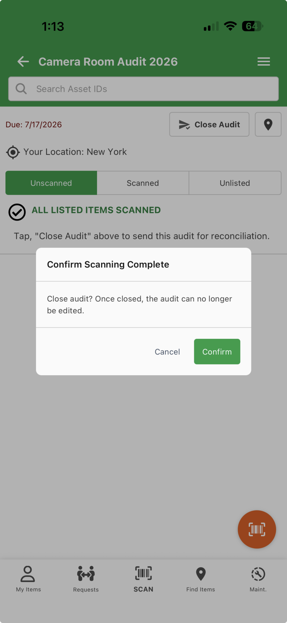Confirm closure of audit
