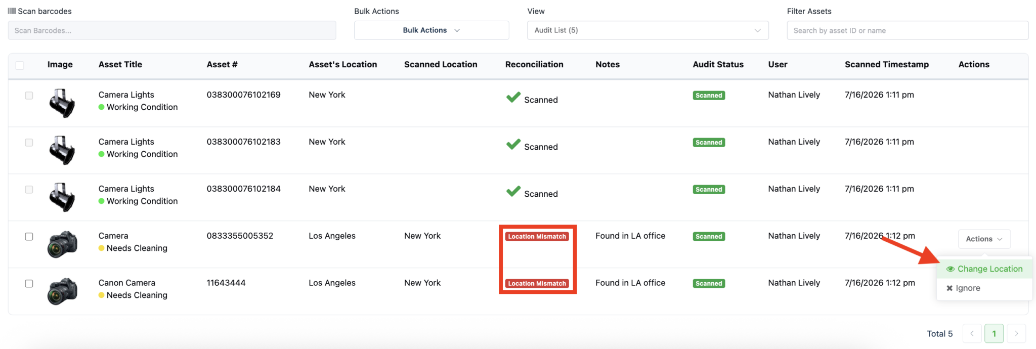 Changing location during reconciliation