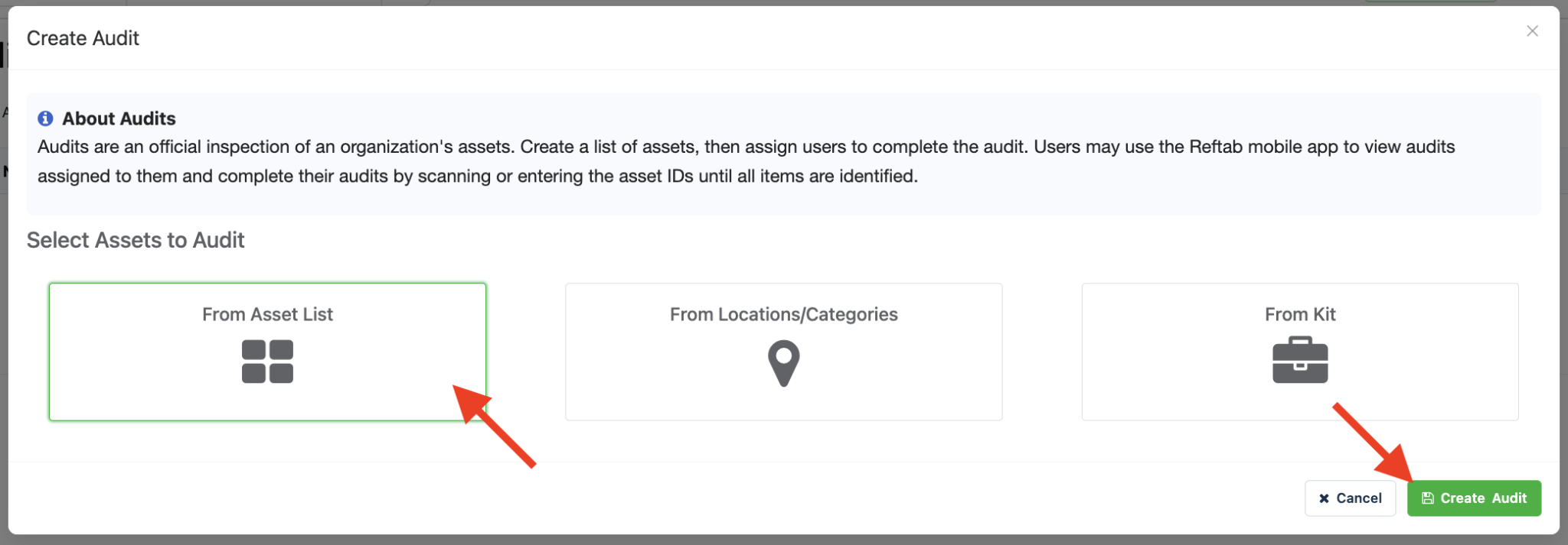 Create audit from asset list