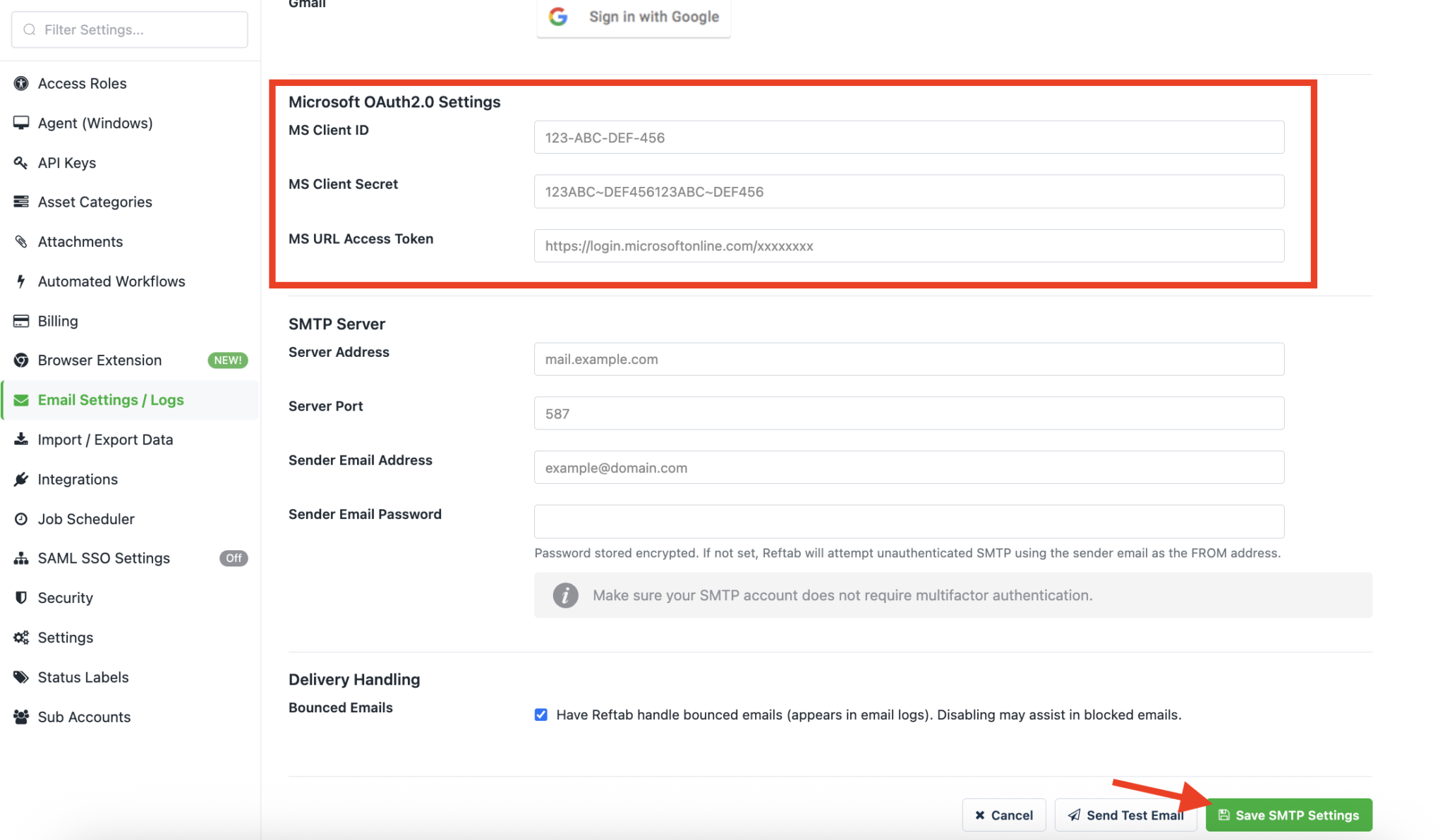 Microsoft OAuth2.0 credentials