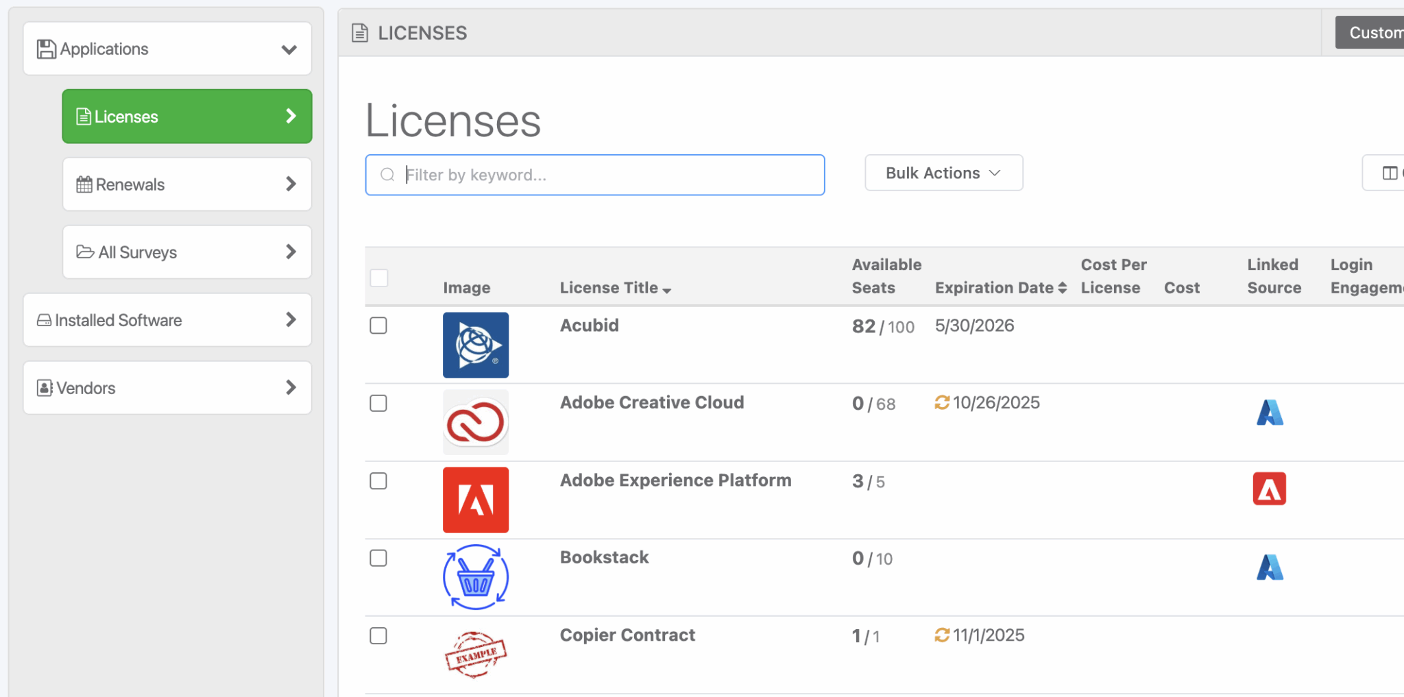 Example license screen