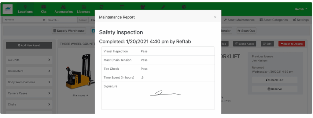 Maintenance asset view