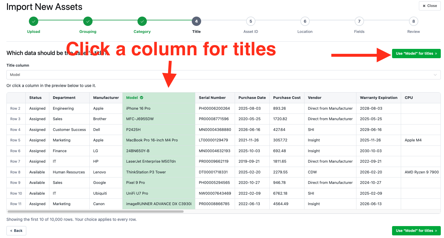 Choose a column for title