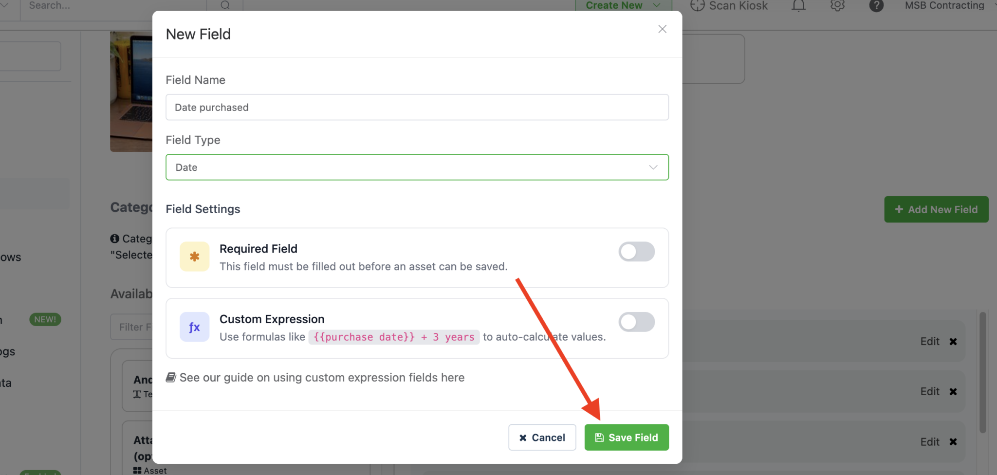 Creating a new date field in Reftab