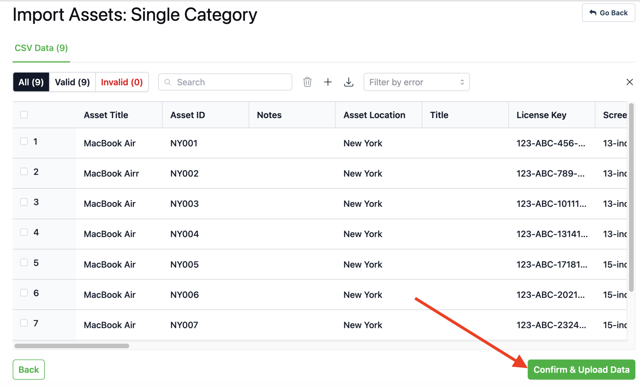 Import into single category - review page