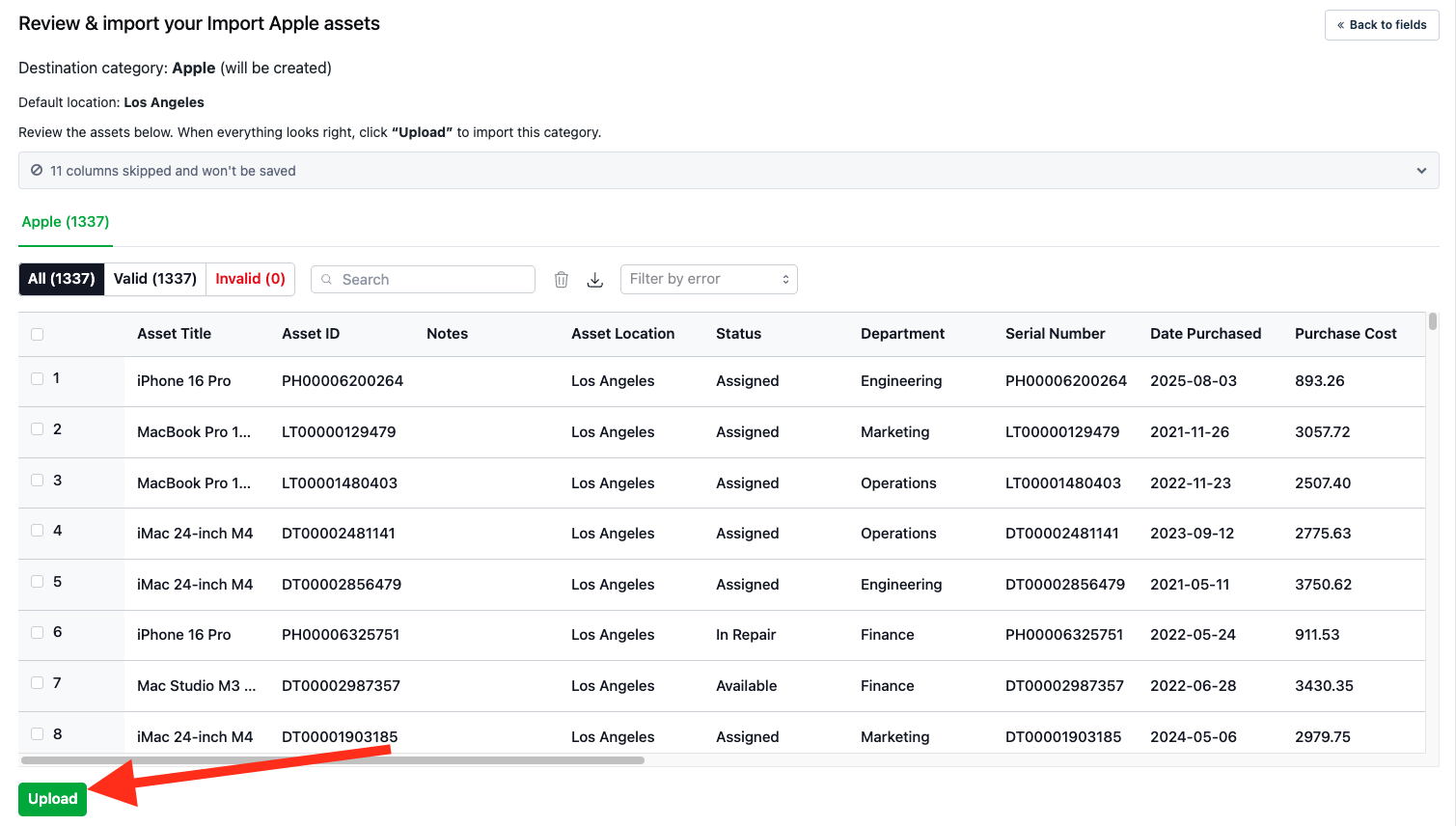 Reviewing your asset import