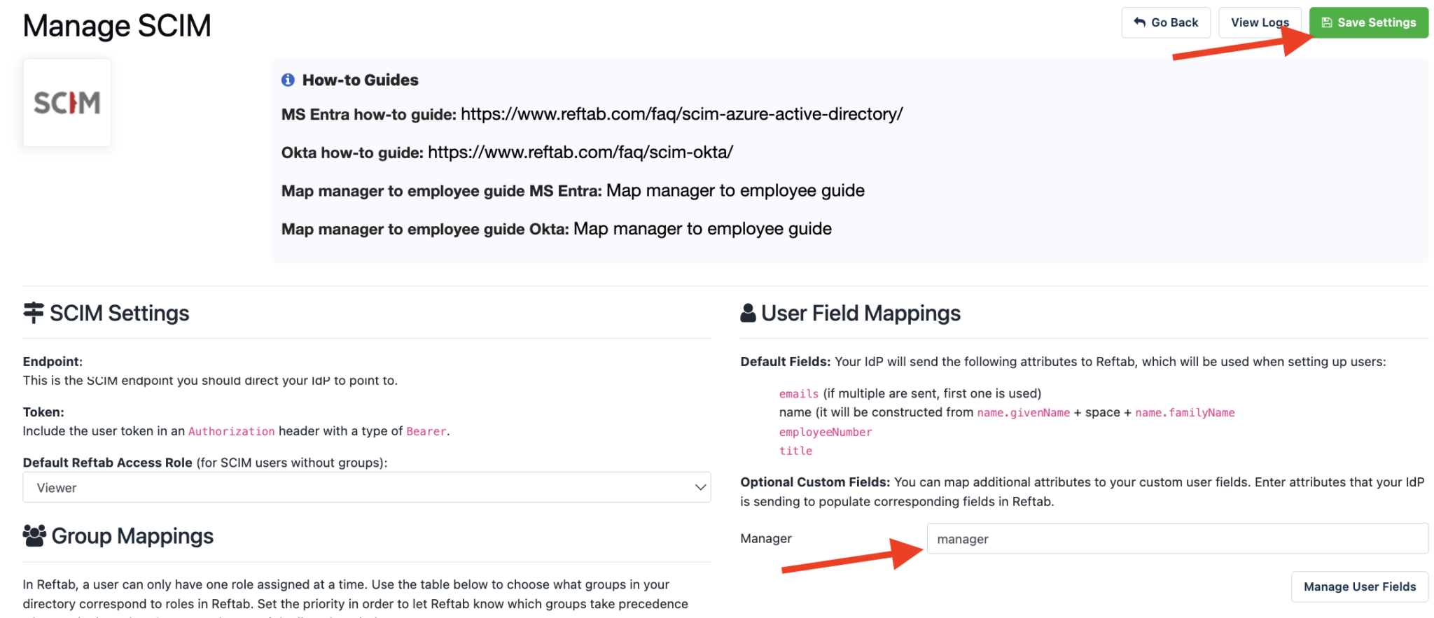 User field mappings