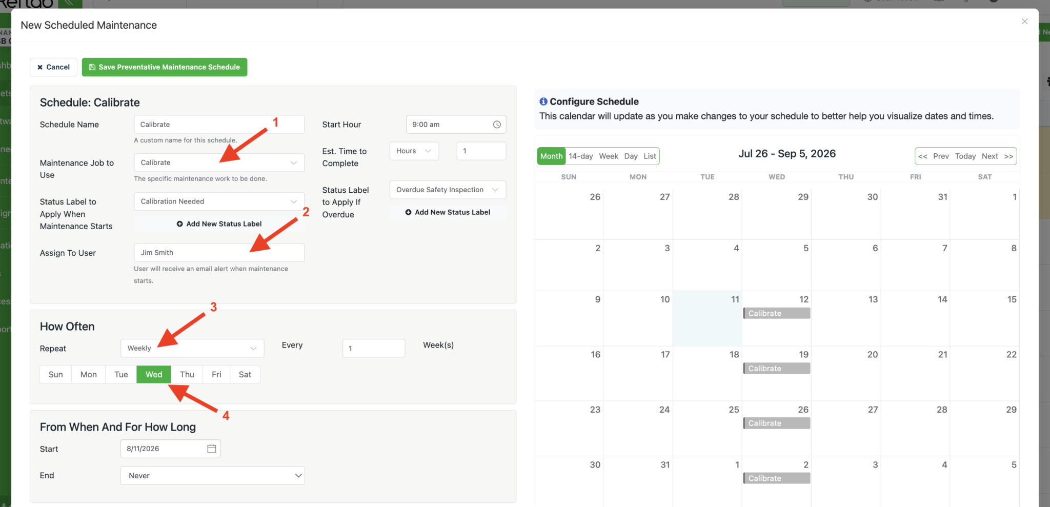 Scheduled maintenance configuration