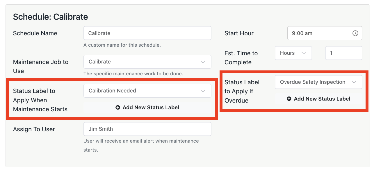 status label configuration