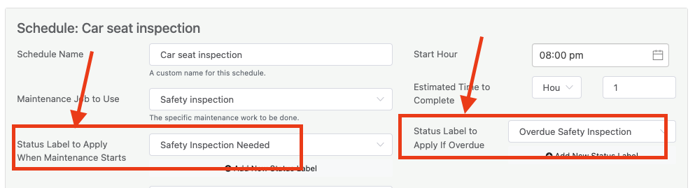 Configure status label