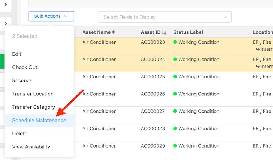 See bulk actions and select, “Schedule Maintenance“