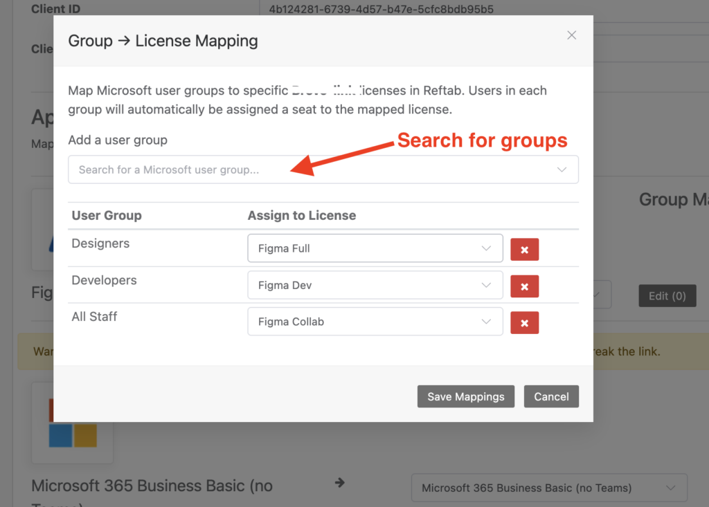 Reftab assign license by specific group