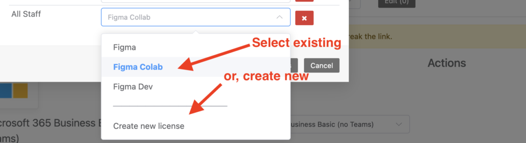 Reftab create license for group