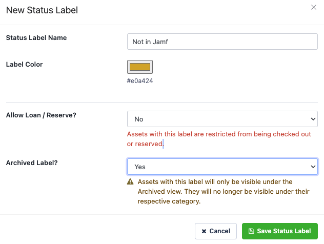 Status label for not in jamf