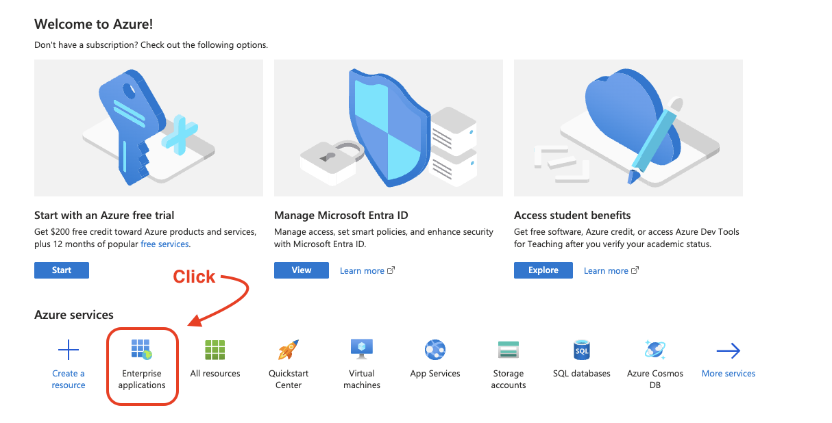 Azure account dashboard