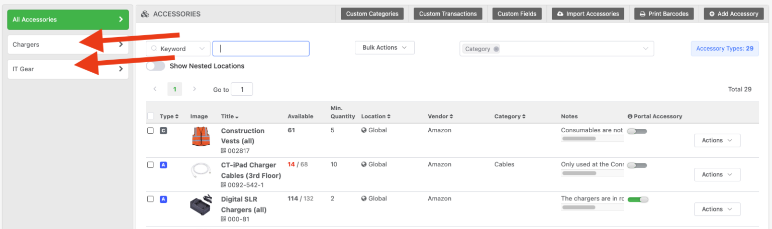 Group accessories categories