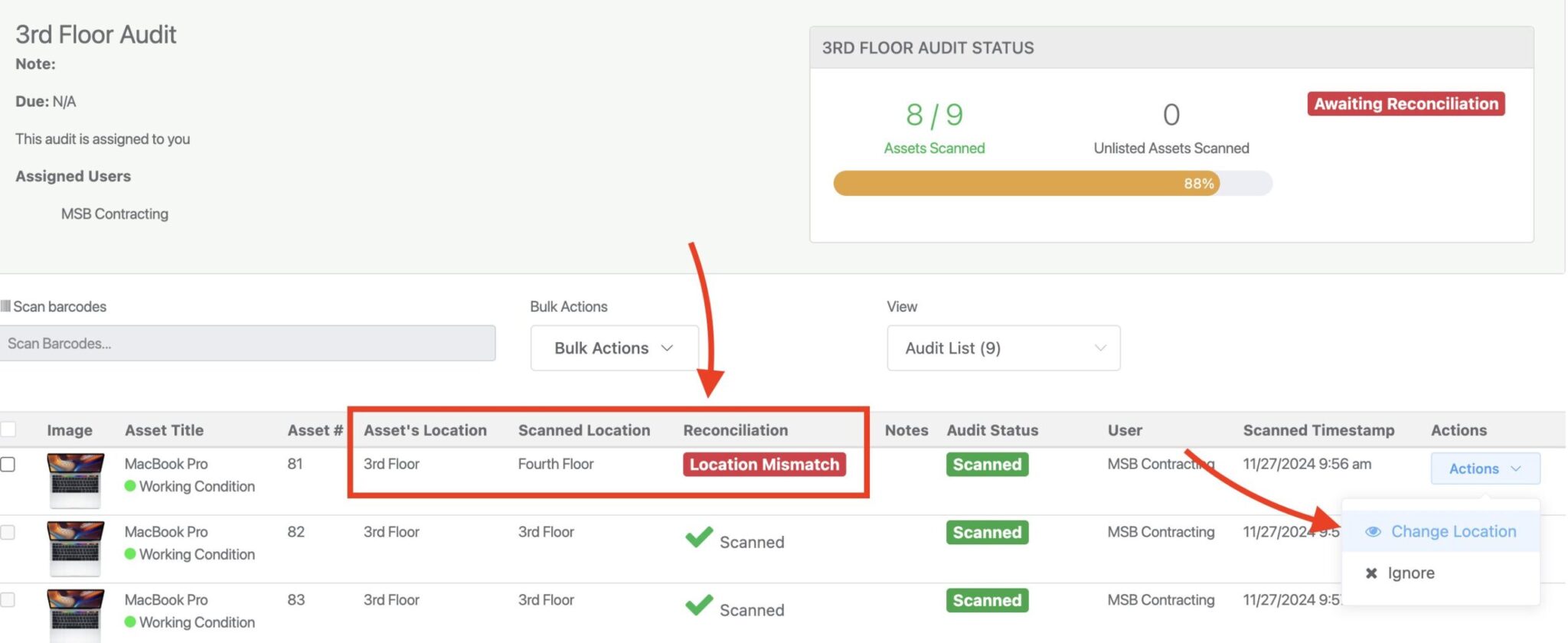 Reconciliation column