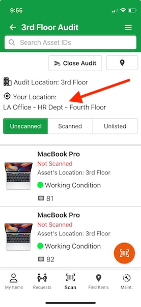 Updating asset locations
